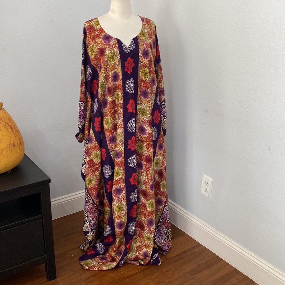 Caftan Floral Cotton Boho Kurti Beach Dress Size OS‎ NEW